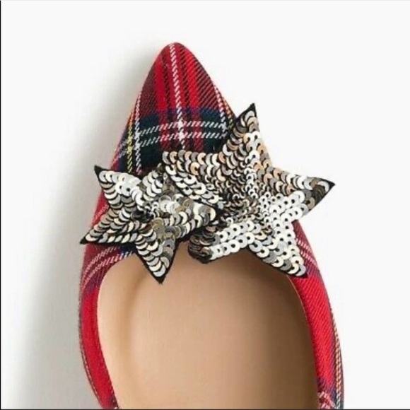 J. CREW COLLECTION Tartan Plaid Silver Sequin Star Pointy Toe Lucie Pumps Heels - Picture 8 of 13